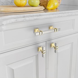 Asidrama 10 Pack 3 Inch(76mm) Brushed Satin Nickel and Gold Kitchen Cabinet Handles, Cabinet Pulls Kitchen Cabinet Hardware for Cupboard Drawer Pulls