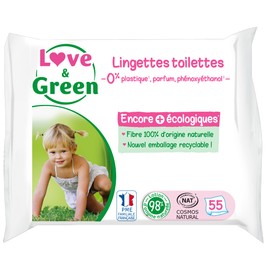 Love & Green Ecological Toilet Tissues - Pack of 55 Wipes - Certified Cosmo Natural by Ecocert and FSC