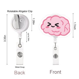 Newoopag Cute Brain Badge Reel,Retractable Badge Holder with Belt Clip Felt ID Badge Holder for Nurse Doctor Teachers Students Nurse Badge Holder, Pink