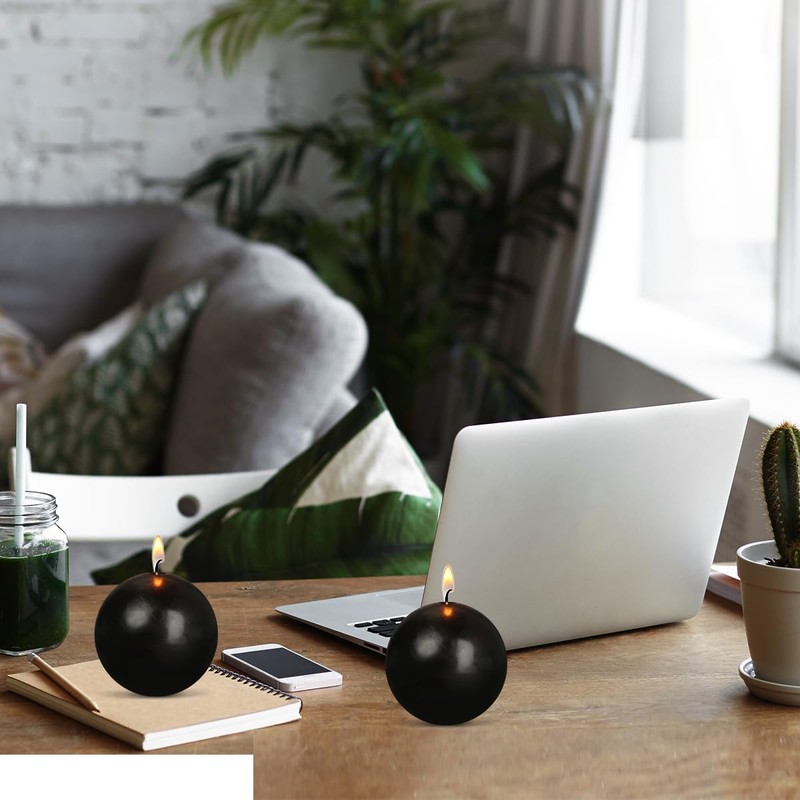 Ball Pillar Candles Set of 3 Black 3Inch Unscented Handpoured