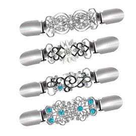 SOIMISS Pack of 4 Vintage Retro Cardigan Clip Metal Crystal Rhinestone Pullover Scarf Clip Shape Antique Scarf Clip Brooch Pin Costume Accessories for Women Cardigan Dresses Jacket Silver