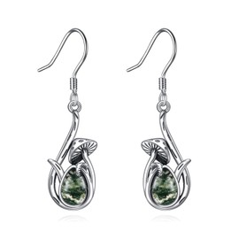 Mushroom Moss Agate Earrings for Women Sterling Silver Earrings Jewelry Gifts