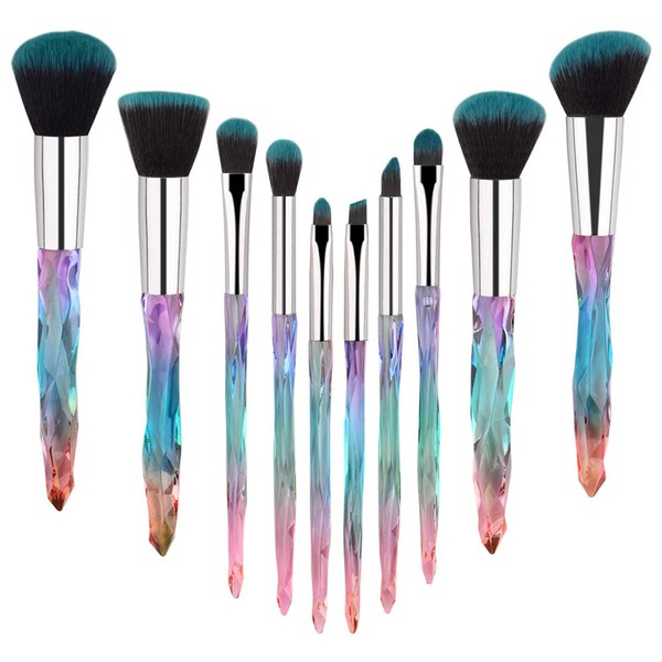 Makeup Brushes Set Crystal Handle - 10pcs Colorful Diamond Cosmetic Kabuki Brushes Foundation Concealer Face Powder Eye Shadows Highlight Brush Kit For Makeup