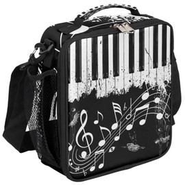 Piano Lunch Bags for Girls Insulated Lunch Boxes Rectangular Waterproof Lunch Tote Bag with Adjustable Shoulder Strap Portable Music Notes Picnic Bag for School Work Outdoor Gifts