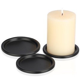 OwnMy - 3 portavelas de hierro para velas de pilar, platos y bandejas de metal de 3 pulgadas, pequeños soportes redondos para velas elegantes bases para mesas de comedor de boda, color negro
