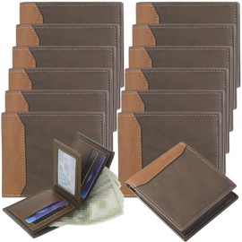 Paterr 12 Pcs Leather Photo Wallet for Men PU Leather Bifold Wallets with Pockets for DIY Christmas Gifts for Dad Husband Son(Brown, Coffee)