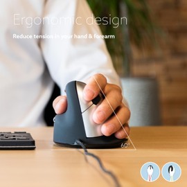 R-Go HE Mouse - Ergonomic Mouse - Large (Hand Size above 185mm) - Left Handed - Wired
