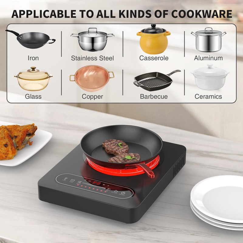 GIHETKUT Single Burner Electric Cooktop,110V 1800W Electric Stove Top with