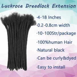 Luckroce Human Hair Loc Extensions 4 Inches Dreadlock Extensions Human Hair 40 Strands 0.4cm Loc Extension Human Hair 40 Str Human Hair Locs For Women/Men/Kids (4 Inch,Natural Black)