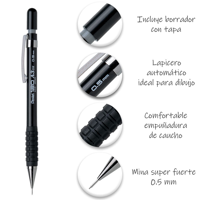 Pentel de México A315BP-A Lapicero Pentel 120 A3, Negro, Blíster,