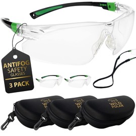 Wild Polar Premium Adjustable Safety Glasses for Work - Premium Eye Protection Glasses with Anti-Fog Coating, Comfortable Fit & Maximum Durability - Anti Scratch for All-Day Wear (3, Black & Green)