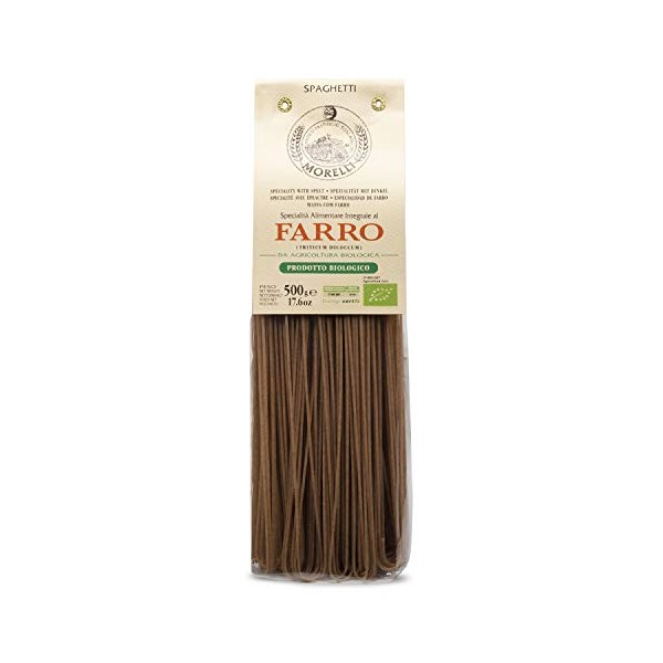 Morelli Pasta Farro - Organic Spelt Spaghetti Made in Italy with Wheat Germ - Speciality Gourmet Italian Pasta - 17.6oz / 500g