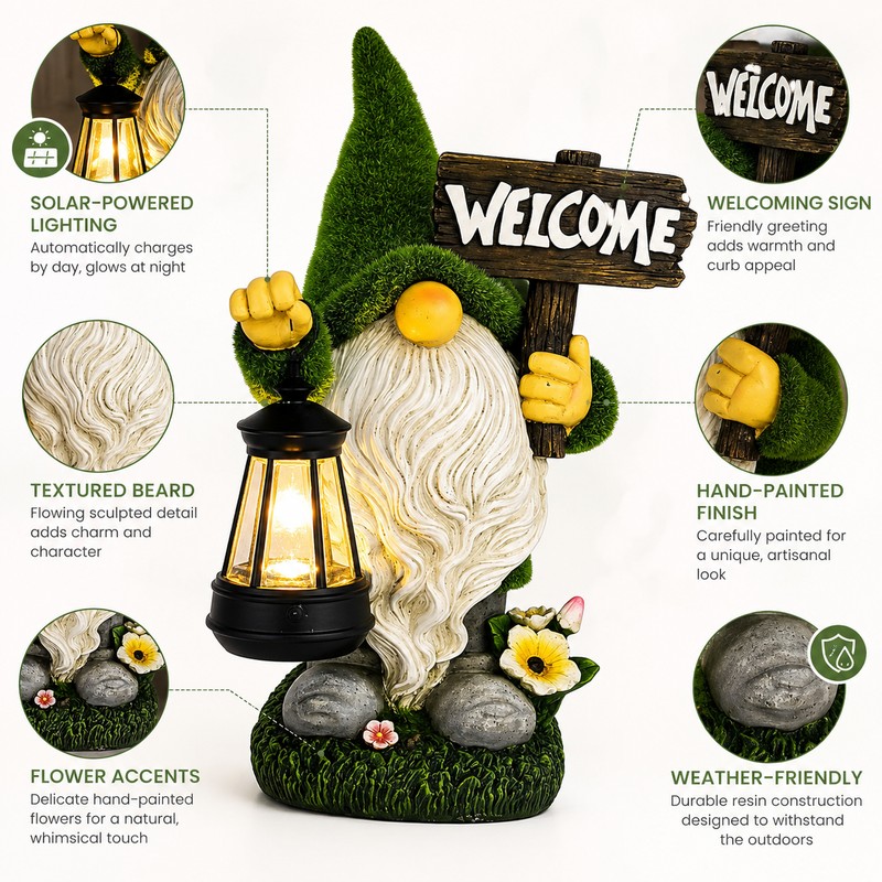 Solar Gnome Garden Statue for Outdoor Decor – Cute LED
