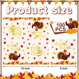 100PCS Thanksgiving Cocktail Napkins 5" x 5" Turkey Maple Leaves Paper Napkins 3-Ply Double Sided Pattern Disposable Beverage Napkin for Thanksgiving Autumn Harvest Party Supplies Dinner Table Decor