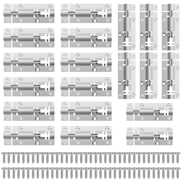 10 Pack Barrel Bolt Latch, 3 Inch Slide Lock, Stainless