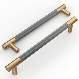Amerdeco Pack of 10 Gold Grey Cabinet Handles 160 mm Hole Spacing, Aluminium Handles for Kitchen Cabinets & Furniture Handles for Drawers