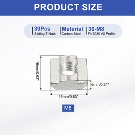 PATIKIL M8 Sliding t Nuts, 30 Pcs Hammer Head Fastener Nut Thread t Slide Drop in Nuts for European Standard 3030 Series 8 mm T-Slot Aluminum Extrusion Profile