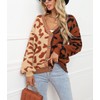 chouyatou Women's Color Block Leopard Print Button Down Long Sleeve