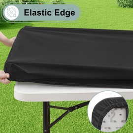 misaya Rectangle Vinyl Tablecloth, 6 Foot Elastic Fitted Table Cloth with Flannel Backing, Waterproof Wipe Clean Table Cover for Camping, Picnic, Dining, Buffet Parties (Black, 30" x 72")