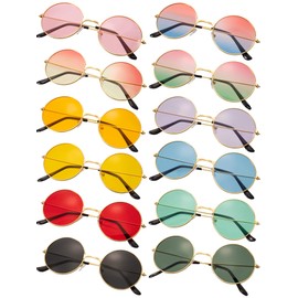 Blulu 12 Pairs 60s 70s Hippie Circle Sunglasses for Women Men Retro Glasses Round Tinted Lens Sunglasses Pack Vintage Hipster Small Hippie Eyewear for Men Women Masquerade Costumes Party Gifts