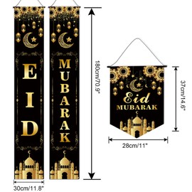 HOWAF 3 Eid Mubarak Banner Eid Mubarak Decoration, Eid Banner Eid Mubarak Door Banner Hanging Sign Ramadan Mubarak Banner Background Banner for Muslim Islamic Eid Ramadan Mubarak Decoration