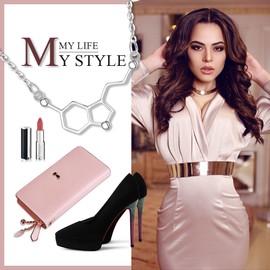 EVER FAITH Women's Serotonin Happiness Neurotransmitter Chemistry Science Molecule Pendant Necklace Science Ideal Jewelry Gift for Women Nurse Teacher Professor Chemistry Grad Science Lovers