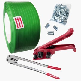 NVOYAJUAN Packaging 5/8”x 0.035"x1000' Polyester (PET) Strapping Kit,1380 Lbs Heavy Duty Pallet Banding Tensioner Tool Sealer Water and Rust Resistance Poly Strapping