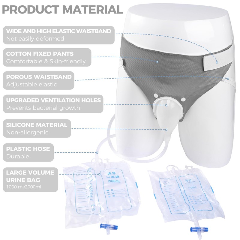 Wearable Urine Collection Bag Condom Catheters for Men, Reusable Portable