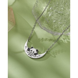 seensea Best Friend Panda Moon Bar Animal Pet Jewelry I Love You To The Moon And Back Pendant BFF Necklace Gift for Women