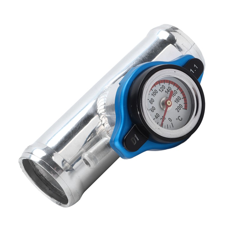 38mm/1.5in Inline Radiator Hose Filler Aluminum With Temperature Gauge for