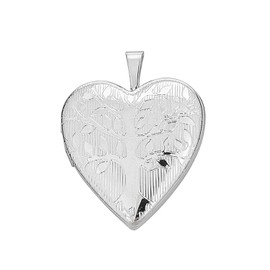 Sterling Silver Rhodium Tree of Life Heart Locket 18" Diamond Cut Cable Chain Necklace