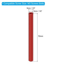 PATIKIL M3 Aluminium Abstandshalter, 6 Stück Metallabstandshalter Aluminium 3mm IDx5mm ODx70mm L Gewindeabstandshalter Schraubenständer Säulenbolzen weiblich rund, Rot