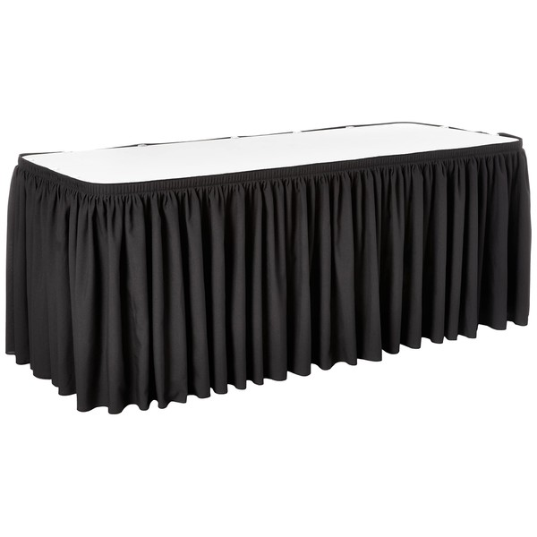 LA Linen Polyester Poplin Table Skirt for Rectangle Tables, Pleat Fabric for Wedding Banquet Trade Show, 17-Foot by 29-Inch Long with 10 L-Clips, Black
