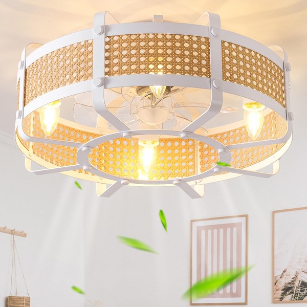 Ceiling Fans with Lights,20'' Boho Ceiling Fan with Light Flush