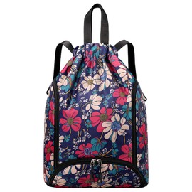 FAVORTALK Drawstring Backpack Large Dry-Wet Drawstring Swimming Bag with Shoes Compartment Waterproof String Gym Backpack for Women Girls Boys Men School Unisex String Bag - D29078