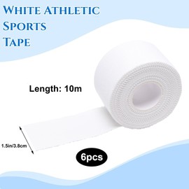 FOGAWA 6 Rolls Sports Tape White Tape Sport Tape 3.8 cm x 10 m Sports Tape Finger Tape Sports Tape Tearable Inelastic Sports Tape for Handball Football Volleyball All Sports