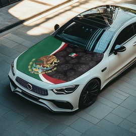 Renewold Mexican Flag Skull, Car Hood Cover Protector, Vehicle Hood Wrap Blanket, Women Men Automotive Exterior Accessories, Elastic for Outdoor Indoor Holiday