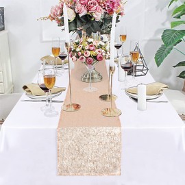 DUOBAO Table Runner 72 Inches Pack of 5 Champagne Gold Sequin Table Runner Sequins Cake Table Runner Happy Birthday Decor Sequence Table Runners 12x72 Inches Wedding Party Decorations