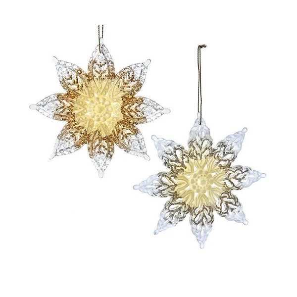 Kurt Adler Set of 2 IVORY & GOLD SNOWFLAKE Christmas