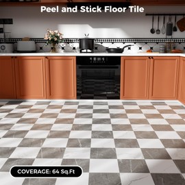 Durteljana Peel and Stick Floor Tile Vinyl Flooring Roll Self Adhesive 23"x 393"/64 Sq.Ft Linoleum Laminate Flooring Roll Grey&White Marble Color Waterproof Floor Sticker for Home Room Improvement