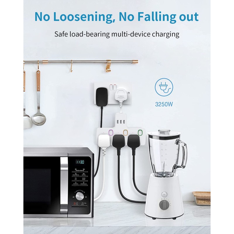 Mscien Multi Plug Extension 3 Way 3 USB with Flexible