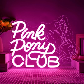 Pink Pony Club - Letrero de neón LED para amantes de la música, luz neón, rosa, recámara, vaquera, arte de pared occidental, sala de música, decoración de cueva para regalo de princesa del medio oeste