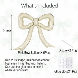 6pcs Cream White Bow Foil Balloons Mylar Bow Balloons for Coquette Baby Shower, Birthday, Bachelorette Party, Bridal Shower, One Silly Goose, Bow Party Decorations,