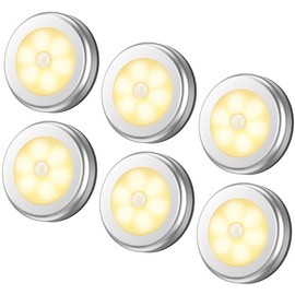 AMIR Upgraded 3.15” Motion Sensor Light, Cordless Battery-Powered LED Night Light, Stick on Closet Lights Stair Lights, Puck Lights for Hallway, Bathroom, Bedroom, Kitchen (Warm White - Pack of 6)