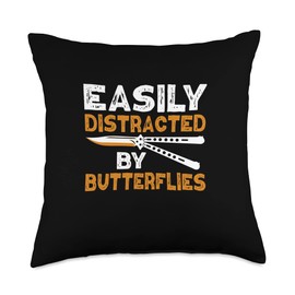Balisong Butterfly Knife Lovers Apparel Co. Easily Distracted by Funny Balisong Butterfly Knife Lovers Throw Pillow, 18x18, Multicolor