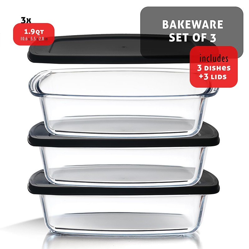 EATEX Glass Bread Pans for Homemade Bread Baking, 1.9 Quart