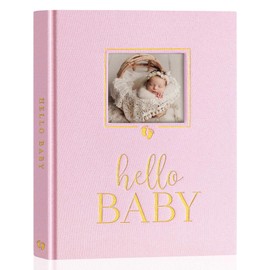 Lanpn Hello Baby Memory Book, First 5 Year Keepsake with DIY Window, Linen Baby Journal Memories Scrapbook Photo Book, Newborn Milestone Album for Boy Girl New Parents (154 Pages, Pink)