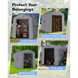 Portable Shed Outdoor Storage Shelter, 6x8x7 ft Instant Waterproof Storage Tent Sheds with Roll-up Zipper Door and Ventilated Windows for Motorcycle, Bike, Garden Tools(Grey)