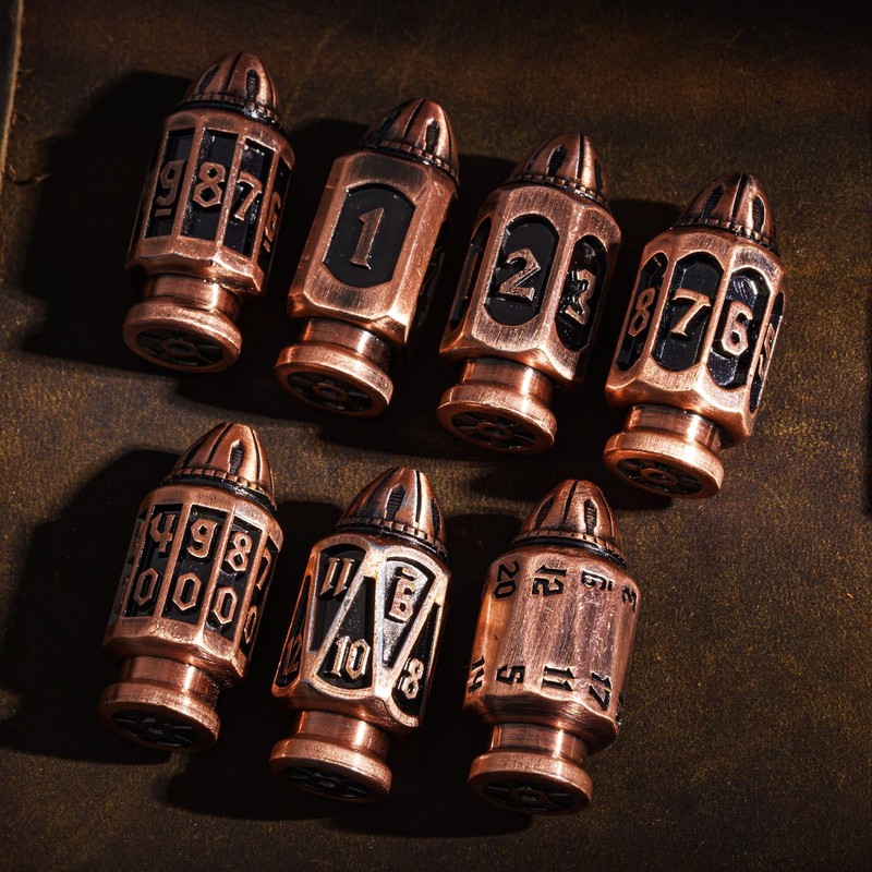 Cusdie 7-Die Bullet-Shaped Metal Dice Set DND Dice Set in