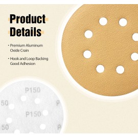 50Pcs 5 Inch Sanding Discs 60-800 Grit Hook Loop 8-Hole Sandpaper Orbitalmaterial: Aluminum Oxide, grit: 150, size: 5 inch